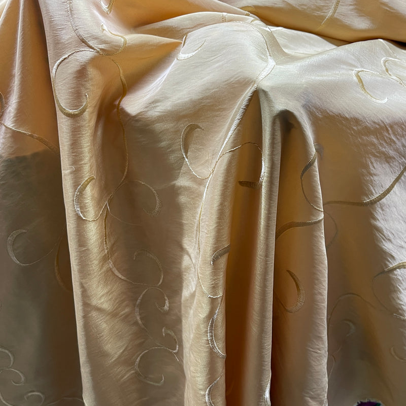 Gold Swirls Embroidery Taffeta Fabric
