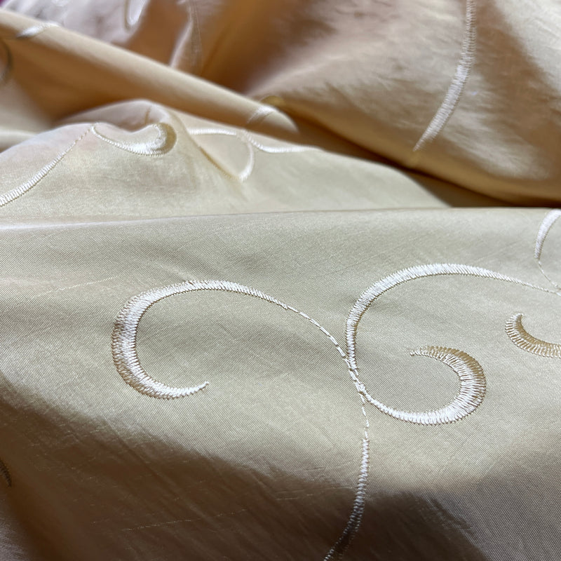 Gold Swirls Embroidery Taffeta Fabric