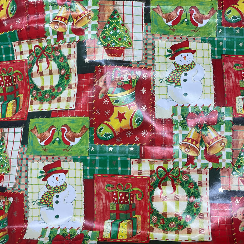 Christmas Oilcloth PVC Multi Patchwork Xmas Tablecloth Fabric