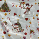 Christmas Oilcloth PVC Santa Snowman Xmas Tablecloth Fabric, White