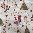 Christmas Oilcloth PVC Santa Snowman Xmas Tablecloth Fabric, White
