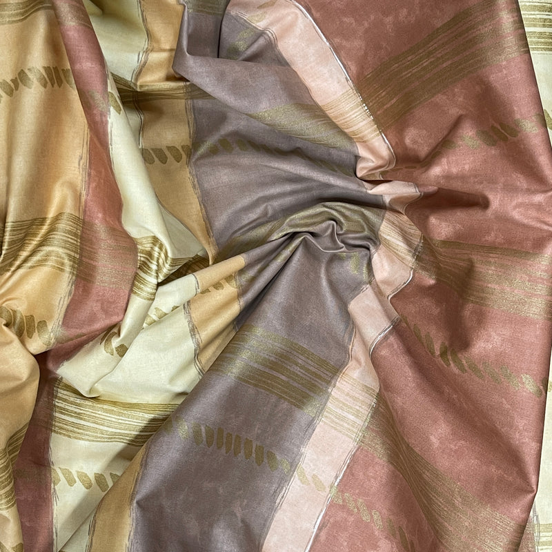 Gabachino Vintage Cotton Print Abstract Fabric 140cm, Gold/Brown