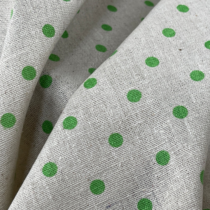 Green Polka Dot Spots Cotton Linen Fabric 54"
