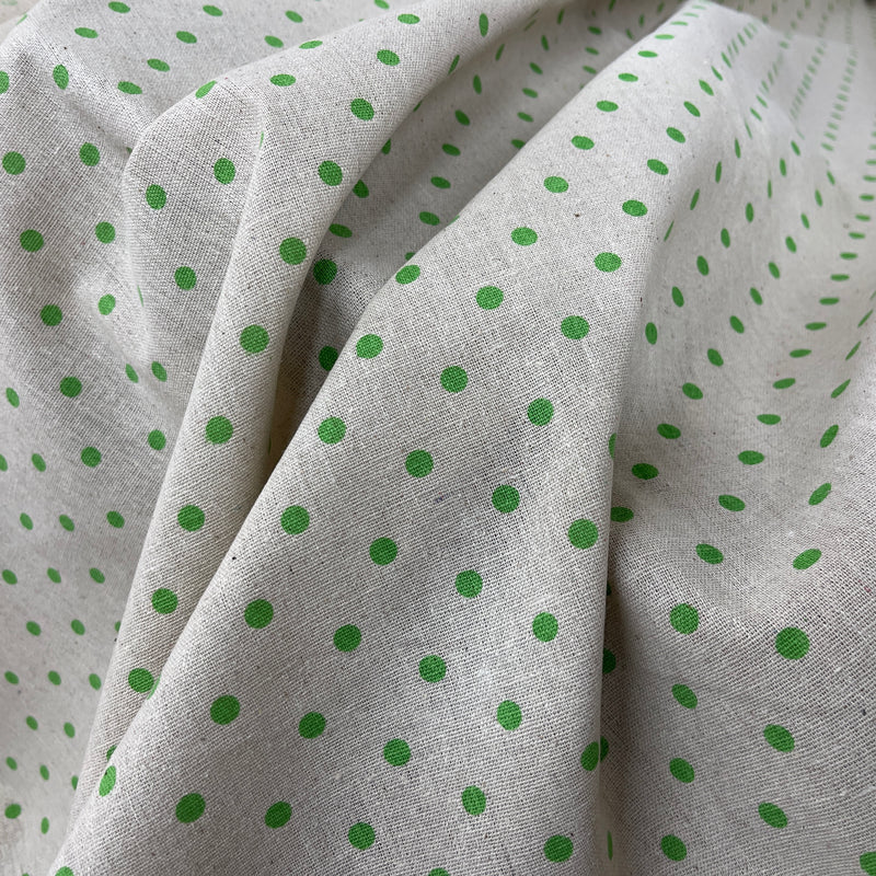 Green Polka Dot Spots Cotton Linen Fabric 54"
