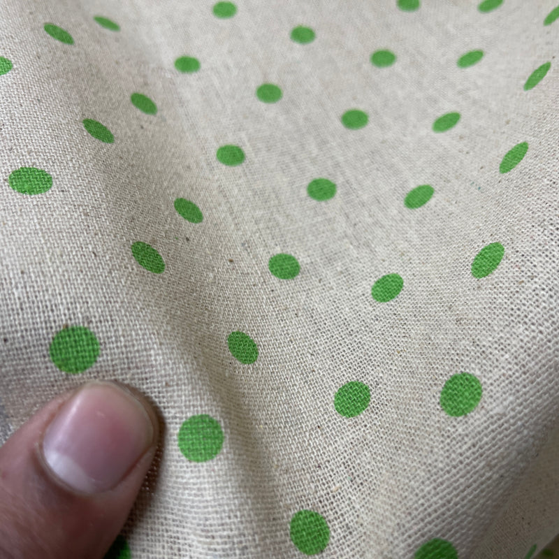 Green Polka Dot Spots Cotton Linen Fabric 54"