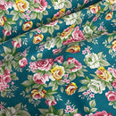 Floral Polycotton Fabric – Vintage Rose Print On Teal Green | 45” Wide Sewing & Craft Material