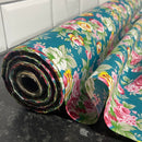 Floral Polycotton Fabric – Vintage Rose Print On Teal Green | 45” Wide Sewing & Craft Material