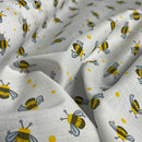 Tissu polycoton DITZY Bumble Bees, blanc