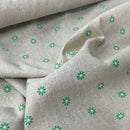 Green Small Floral Daisy Cotton Linen Fabric 54"