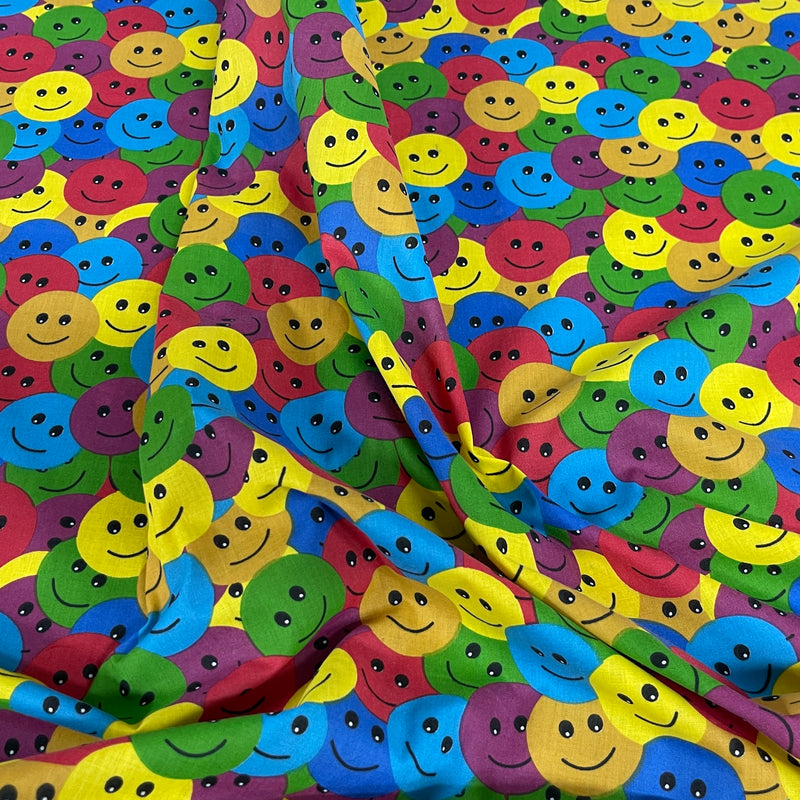Smiley Emojis Polycotton Fabric 45", Multicoloured