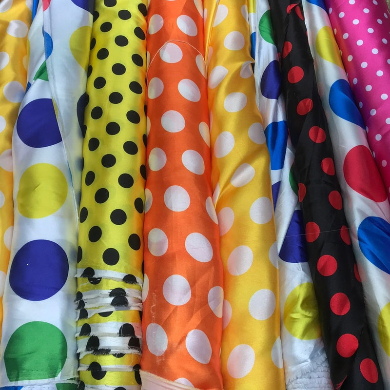 White Polka Dot Spotty Satin Fabric Dress Draping Halloween Costumes 60"