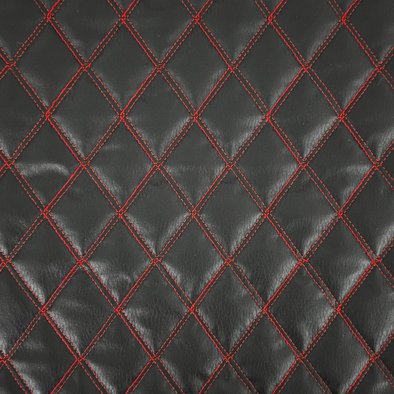 Red Quilted Bentley Double Stitch Leather Car Seats Upholstery Fabric 54" Black