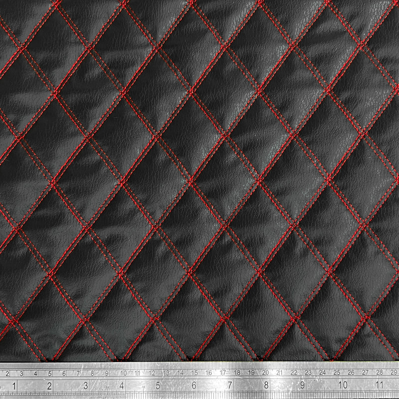 Red Quilted Bentley Double Stitch Leather Car Seats Upholstery Fabric 54" Black