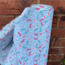Rainy Day Wellies & Umbrellas Polycotton Fabric – Light Blue Novelty Print Dressmaking & Craft Fabric, 45” Wide