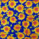 27m Yellow Sunflowers Rose & Hubble Cotton Poplin Fabric 45", Royal Blue