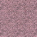 Pink leopard print fabric pattern with black irregular spots covering the entire frame.