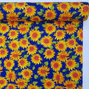 27m Yellow Sunflowers Rose & Hubble Cotton Poplin Fabric 45", Royal Blue