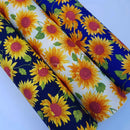 27m Yellow Sunflowers Rose & Hubble Cotton Poplin Fabric 45", Royal Blue