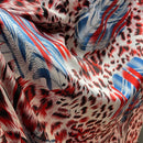 Abstract Animal Print Satin Fabric Red Blue Dress Craft Material, White - Bull Ring Fabrics