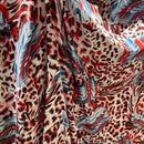 Abstract Animal Print Satin Fabric Red Blue Dress Craft Material, White - Bull Ring Fabrics