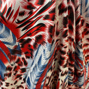 Abstract Animal Print Satin Fabric Red Blue Dress Craft Material, White - Bull Ring Fabrics