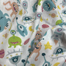 Aliens Print Sci-fi Polycotton Fabric Dress Crafts 45", White - Bull Ring Fabrics