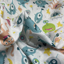 Aliens Print Sci-fi Polycotton Fabric Dress Crafts 45", White - Bull Ring Fabrics