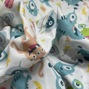 Aliens Print Sci-fi Polycotton Fabric Dress Crafts 45", White - Bull Ring Fabrics