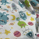 Aliens Print Sci-fi Polycotton Fabric Dress Crafts 45", White - Bull Ring Fabrics