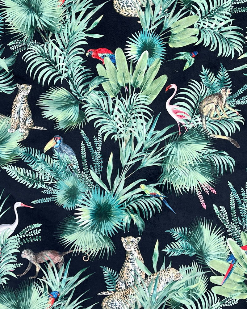Amazon Tropical Digital Print Plush Velvet Curtain Fabric, Black - Bull Ring Fabrics