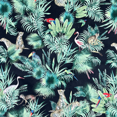Amazon Tropical Digital Print Plush Velvet Curtain Fabric, Black - Bull Ring Fabrics