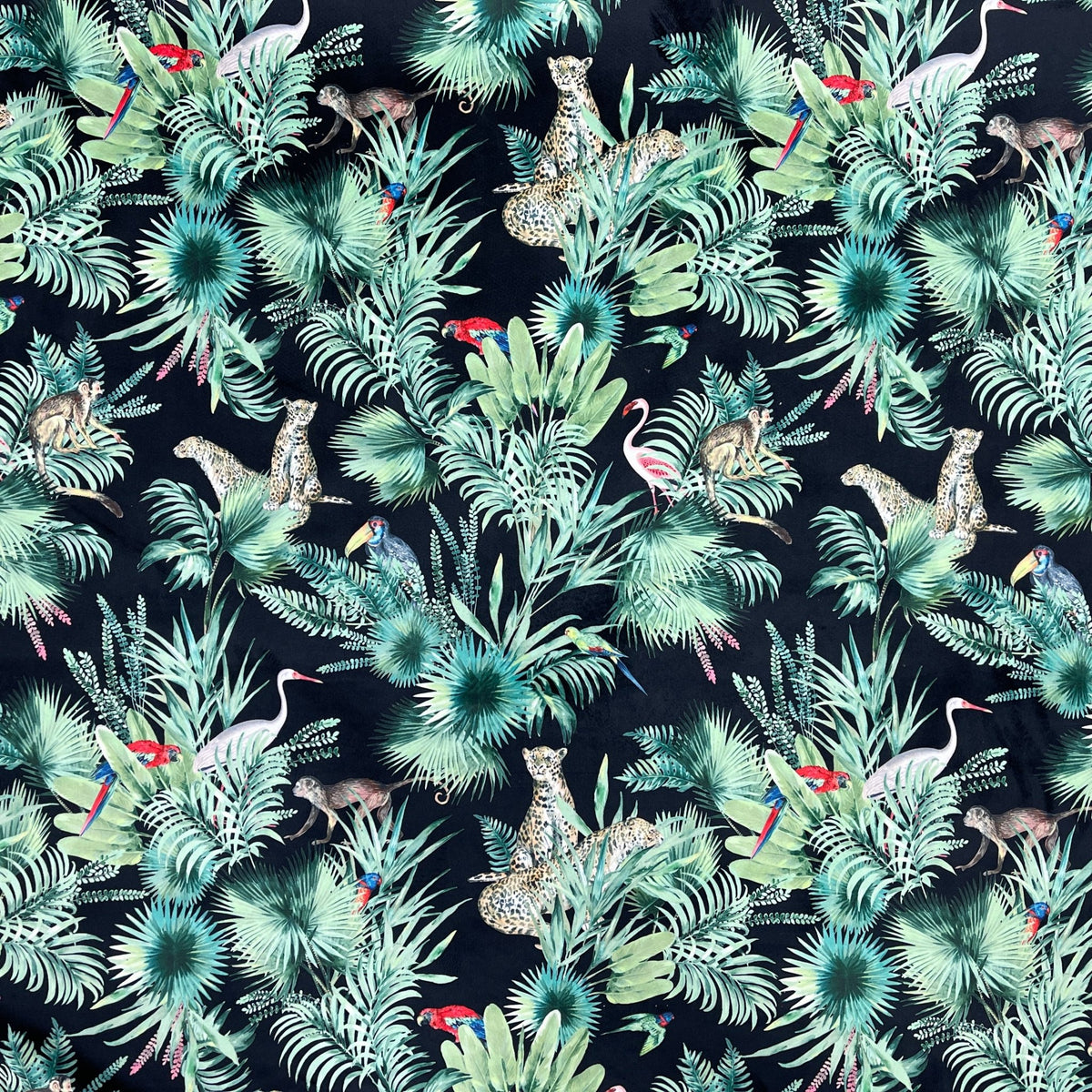 Amazon Tropical Digital Print Plush Velvet Curtain Fabric, Black - Bull Ring Fabrics