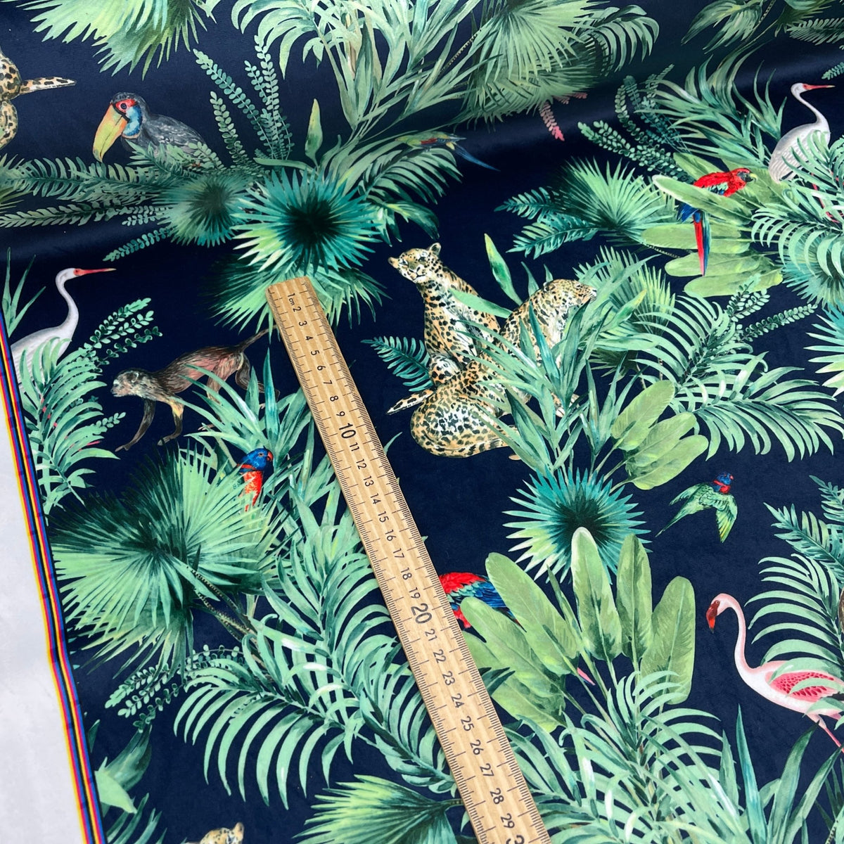 Amazon Tropical Digital Print Plush Velvet Curtain Fabric, Navy - Bull Ring Fabrics