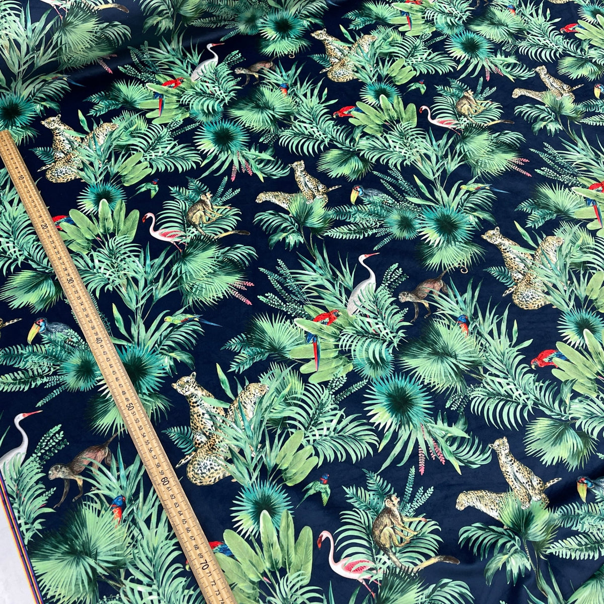 Amazon Tropical Digital Print Plush Velvet Curtain Fabric, Navy - Bull Ring Fabrics