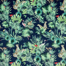 Amazon Tropical Digital Print Plush Velvet Curtain Fabric, Navy - Bull Ring Fabrics