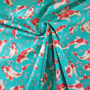 Koi Fish 100% Cotton Poplin Fabric Rose & Hubble 45" JADE GREEN