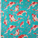 Koi Fish 100% Cotton Poplin Fabric Rose & Hubble 45" JADE GREEN