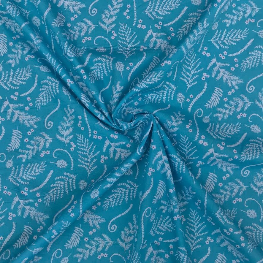 Barley Woodland Floral Cotton Poplin Fabric, Turquoise - Bull Ring Fabrics