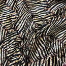 Beige Black Zebra Print Velvet Fabric Textured Animal Pattern Upholstery Dress - Bull Ring Fabrics