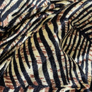 Beige Black Zebra Print Velvet Fabric Textured Animal Pattern Upholstery Dress - Bull Ring Fabrics