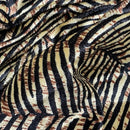 Beige Black Zebra Print Velvet Fabric Textured Animal Pattern Upholstery Dress - Bull Ring Fabrics