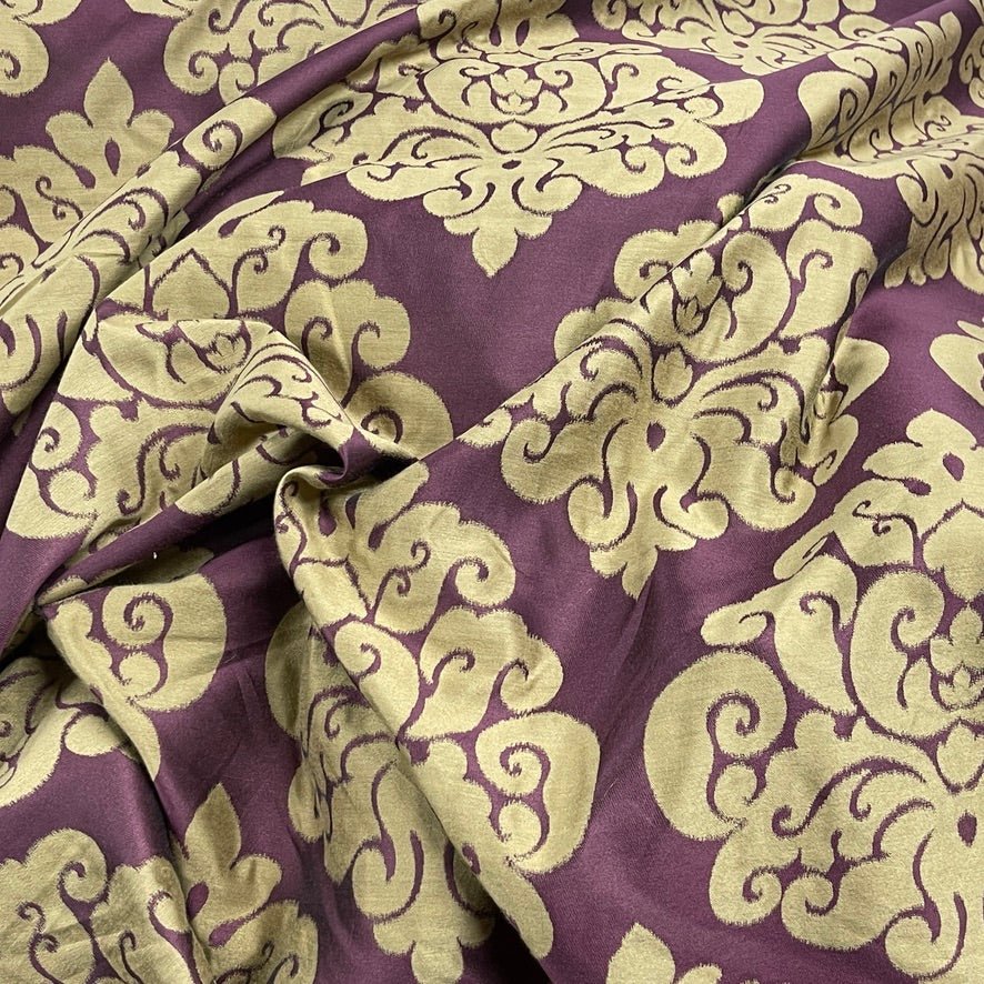 Beige Damask Upholstery Curtain Brocade Fabric, Purple - Bull Ring Fabrics