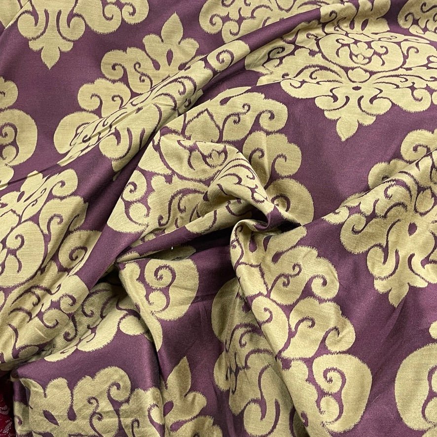 Beige Damask Upholstery Curtain Brocade Fabric, Purple - Bull Ring Fabrics