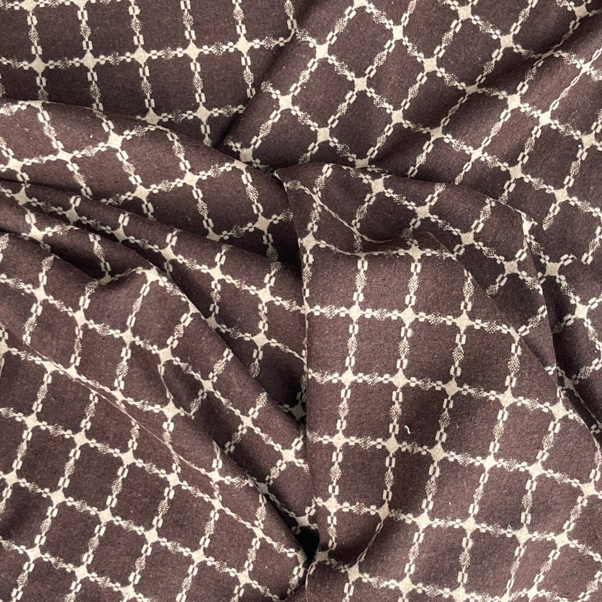 Beige Square Checks Wool Blend Coating Fabric, Brown - Bull Ring Fabrics