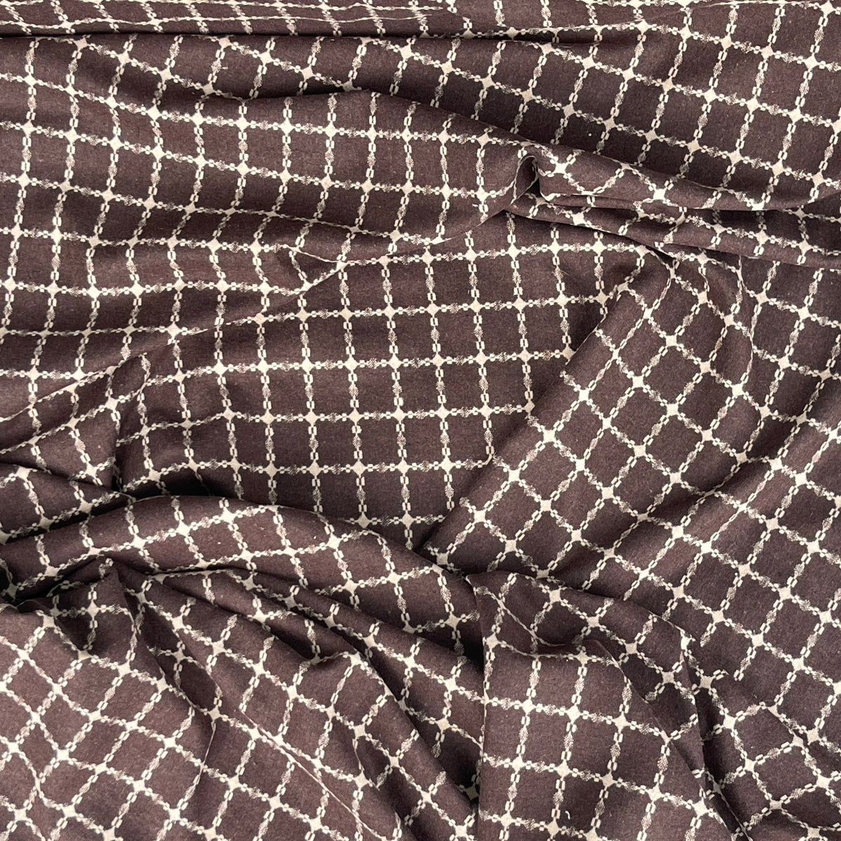 Beige Square Checks Wool Blend Coating Fabric, Brown - Bull Ring Fabrics