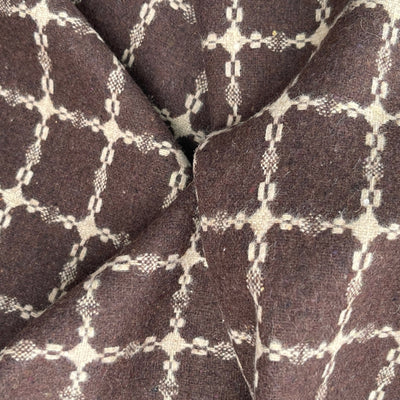 Beige Square Checks Wool Blend Coating Fabric, Brown - Bull Ring Fabrics