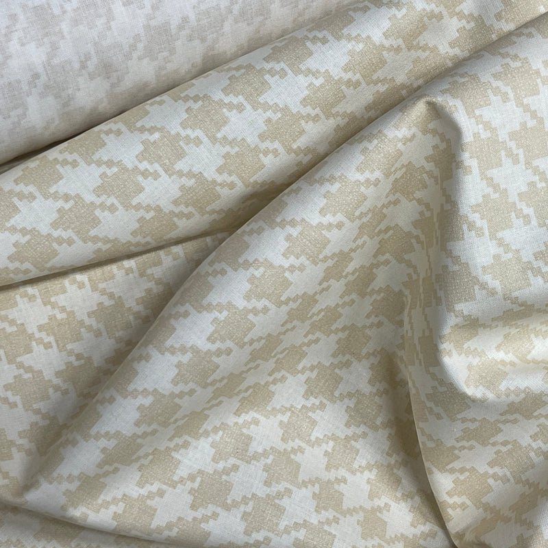 Beige/Gold Houndstooth Cotton Vintage Fabric - Bull Ring Fabrics