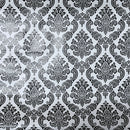 Black Damask Print PVC Oilcloth Tablecloth Fabric 54", White - Bull Ring Fabrics