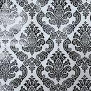 Black Damask Print PVC Oilcloth Tablecloth Fabric 54", White - Bull Ring Fabrics