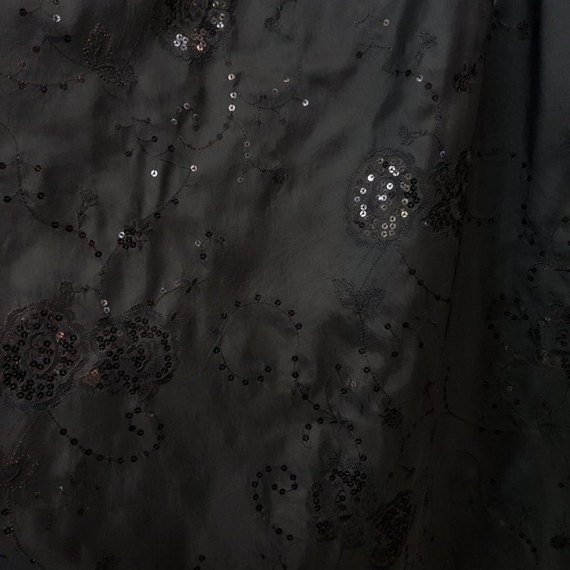 Black Floral Sequin Taffeta Fabric Dress Bridal Abaya Material - Bull Ring Fabrics